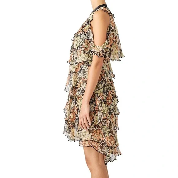 THE KOOPLES Anthropologie Wanted Silk Floral Print Ruffle Dress - Picture 2 of 16